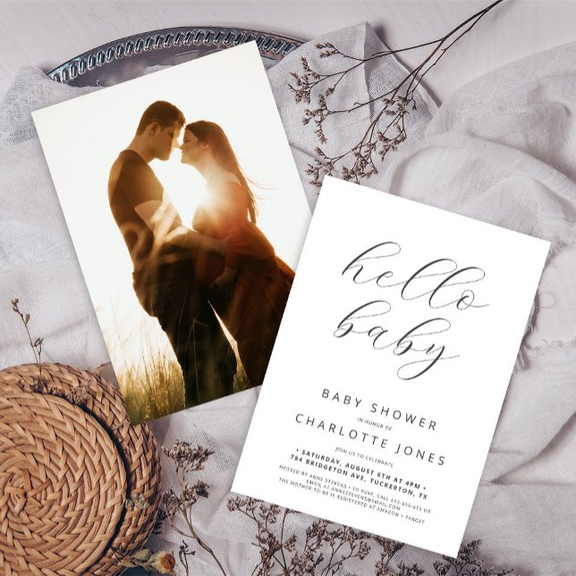 Hello Baby Modernes Minimal Foto Babydusche Einladung (Von Creator hochgeladen)