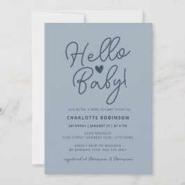 Hello Baby Modernes Niedlich Dusty Blue Boy Baby D Einladung