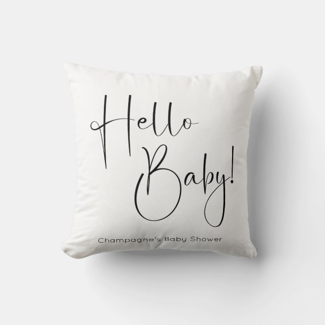 Hello Baby Modernes Script Baby Dusche Kissen (Vorderseite)