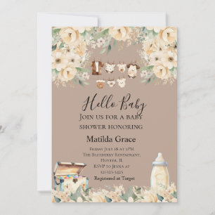 Hello Baby Neutral ganz Beige Einladung