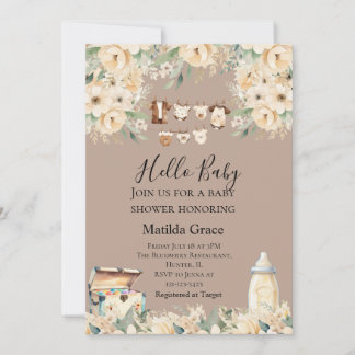 Hello Baby Neutral ganz Beige Einladung