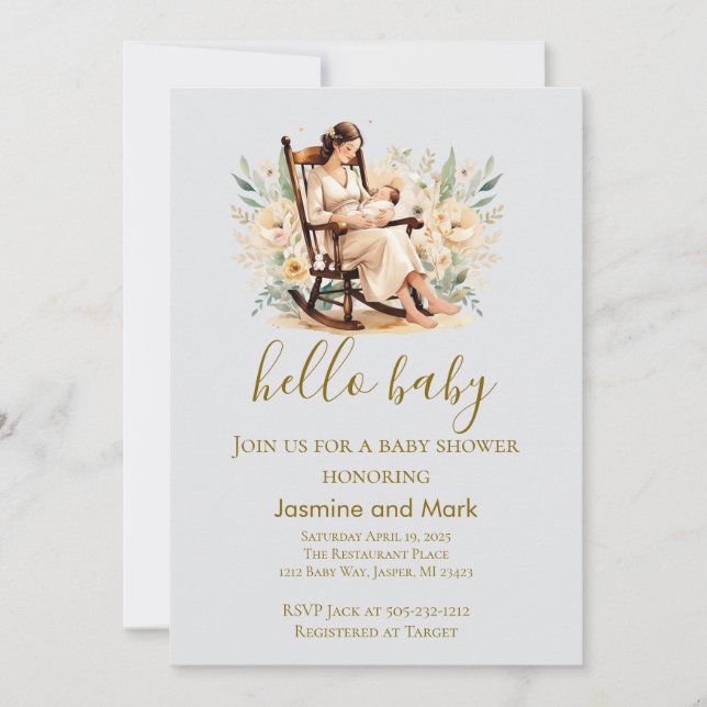 Hello Baby Neutral Mama And Baby  Einladung (Vorderseite)