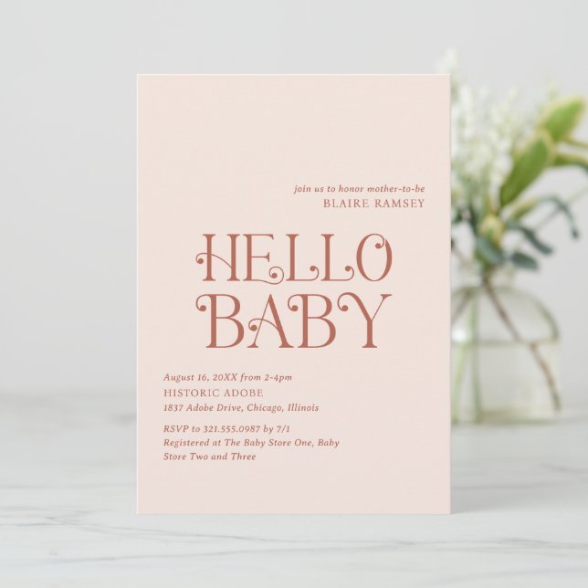 Hello Baby Neutral Moderne Babydusche Einladung (Stehend Vorderseite)