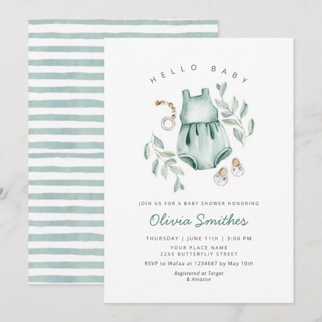 Hello Baby | Niedlich Boho Clothes Girl Babydusche Einladung (Vorne/Hinten)