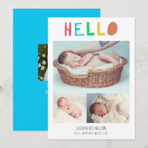 Hello Baby Niedlich Colorful 4 Foto Collage Neugeb Ankündigung