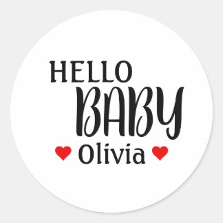 Hello Baby Olivia Red Hearts Baby Shower Stickers