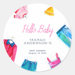Hello Baby Pink Blue Kleidung Baby Dusche Runder Aufkleber