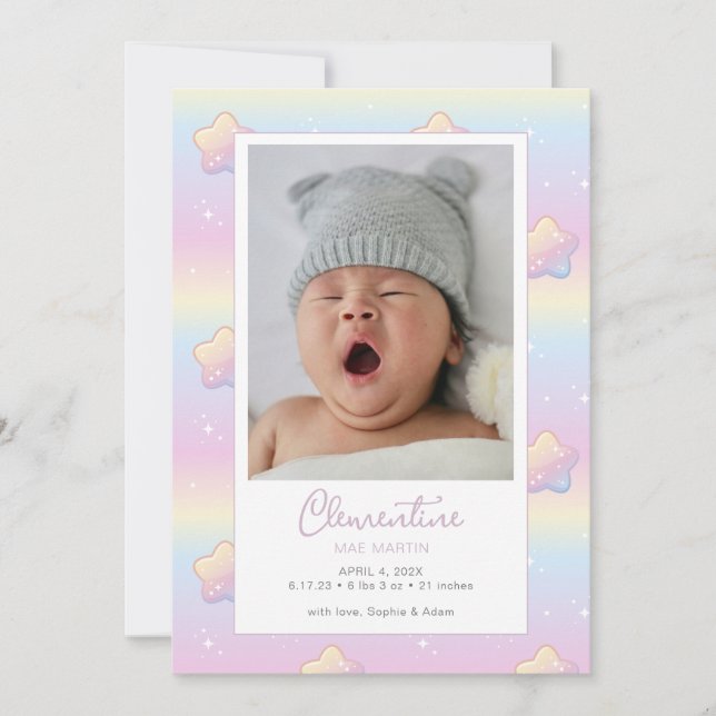 Hello Baby Rainbow Custom Foto Geburtserklärung Einladung (Vorderseite)