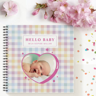 Hello Baby Rainbow Gingham Custom Foto Notizbuch