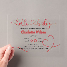 Hello Baby Red Heart Minimal Baby Dusche Acryleinladungen