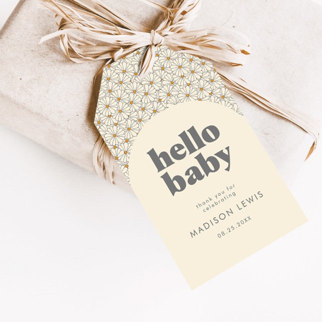 Hello Baby Retro Boho Daisy Custom Favor Geschenkanhänger (Von Creator hochgeladen)