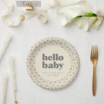Hello Baby Retro Boho Daisy Custom Pappteller<br><div class="desc">Hallo,  Baby! Füttre deinen Freunden und Lieben mit den schicken Retro-Dusch-Papier-Tellern. Finden Sie passende Artikel in unserem Shop!</div>
