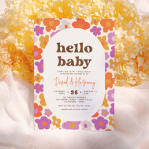 Hello Baby Retro Daisy Orange & Lila Baby Dusche