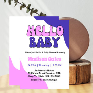 Hello Baby Retro Groovy Colorful Baby Dusche Einladung
