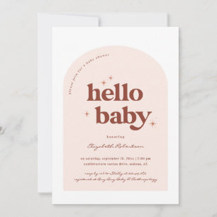 Hello Baby Retro Pink & Terracotta Kinderdusche Einladung