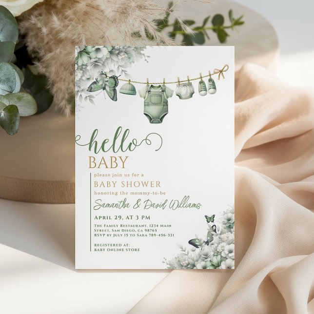 Hello Baby Sage Green Botanical Baby Shower Einladung (Von Creator hochgeladen)