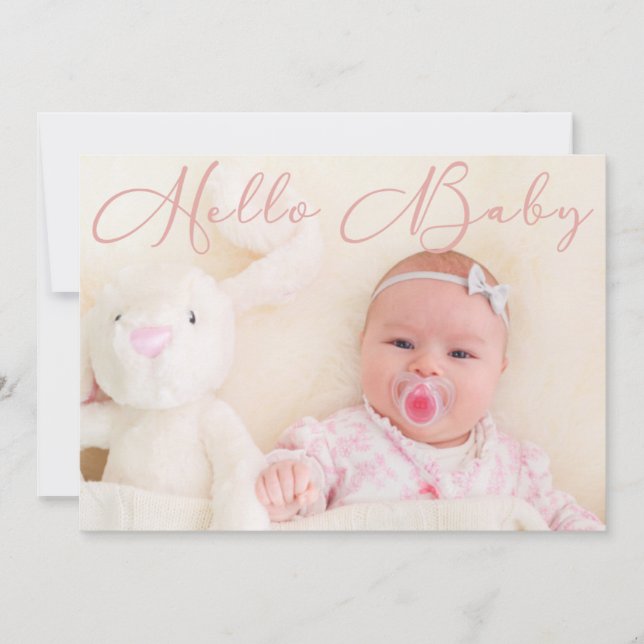 Hello Baby Script Pink Baby Girl Foto Ankündigung (Vorderseite)