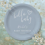 Hello Baby Shower Baby Boy Dusty Blue Niedlich Hea Pappteller<br><div class="desc">Eine moderne,  minimalistische Babyduschplatte mit niedlichem,  handgezeichnet Herz und stylischer Typografie auf staubblauem Hintergrund. Entwickelt von Thisisnotme©</div>