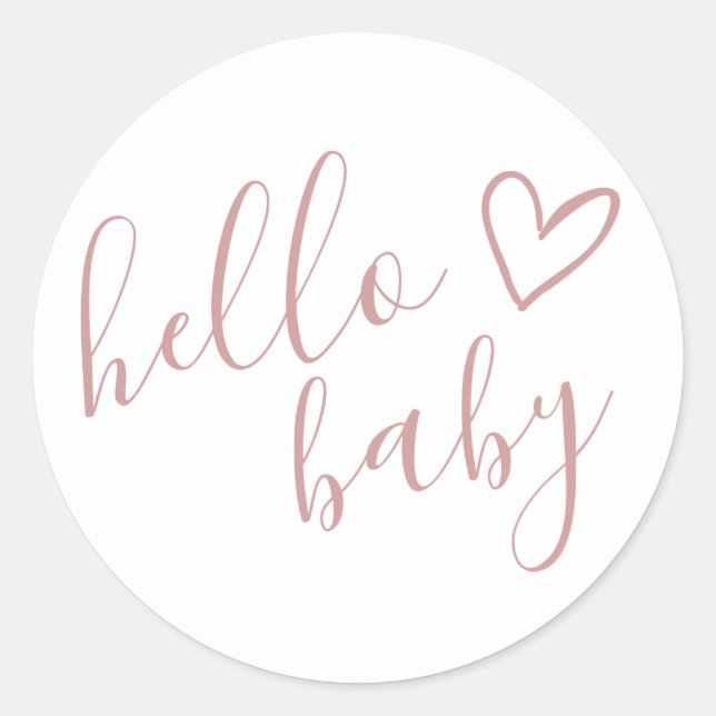 Hello Baby Shower Girl Dusty Rose Niedliches Herz Runder Aufkleber (Vorderseite)