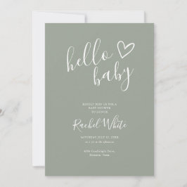 Hello Baby Shower Neutral Sage Green QR Code Einladung