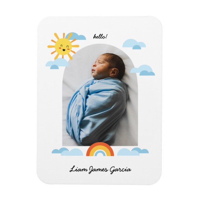 Hello Baby Sun Clouds Rainbow Foto Magnet (Vertikal)