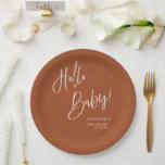 Hello Baby Terracotta Bohemisch Earthy Baby Shoote Pappteller<br><div class="desc">#zazzlemade</div>
