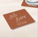 Hello Baby Terracotta Earthy Boho Baby Dusche Rechteckiger Pappuntersetzer<br><div class="desc">#zazzlemade</div>
