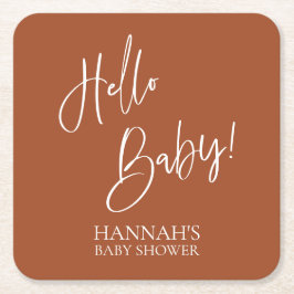 Hello Baby Terracotta Earthy Boho Baby Dusche Rechteckiger Pappuntersetzer