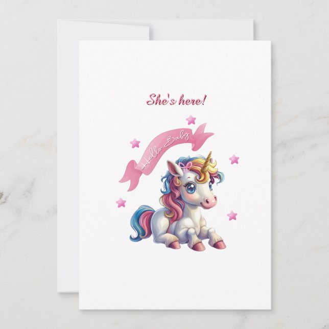 "Hello Baby Unicorn" Design Birth Ankündigung (Vorderseite)