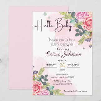 Hello Baby Watercolor Floral Baby Dusche Einladung