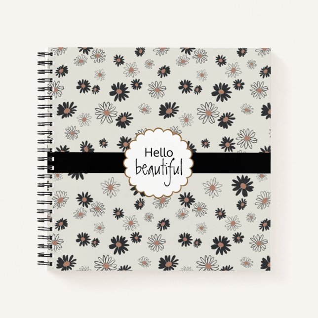 Hello Beautiful Black Pink Daisy Blume Notizbuch (Vorderseite)
