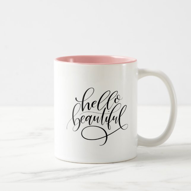 Hello Beautiful Hand Letters Zweifarbige Tasse (Rechts)