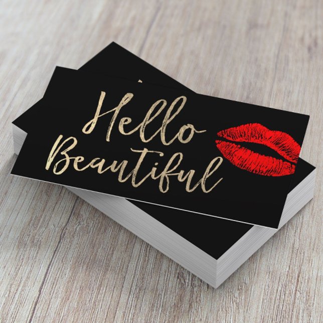 Hello Beautiful Makeup Artist Gold Typografy Visitenkarte (Von Creator hochgeladen)