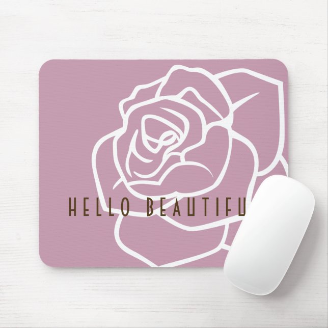 Hello Beautiful - Modern Chic Pink Rose Mousepad (Mit Mouse)