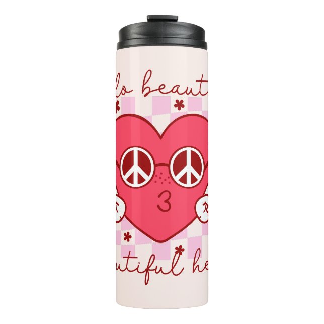 Hello Beautiful Pink Heart Thermosbecher (Vorderseite)
