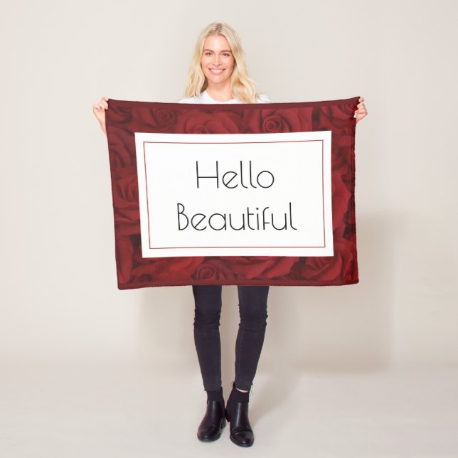 "Hello Beautiful"-Rote Rose Fleecedecke (Beispiel)