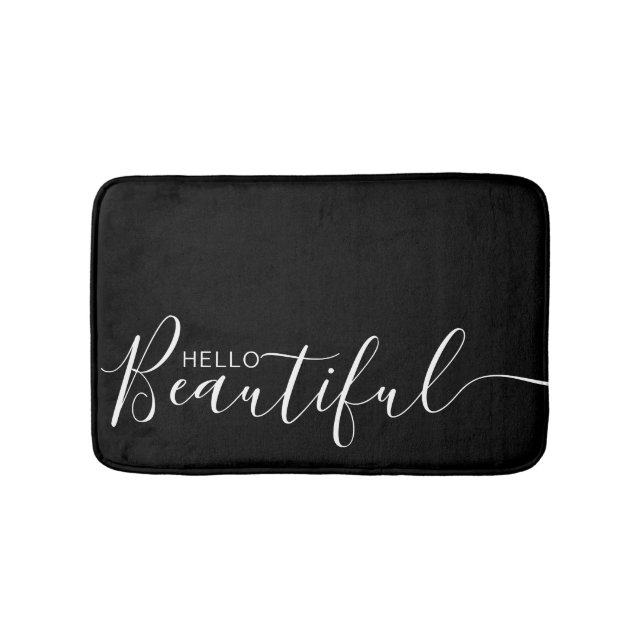 Hello Beautiful Schwarz-weiß Typografy Modern   Badematte (Vorderseite)