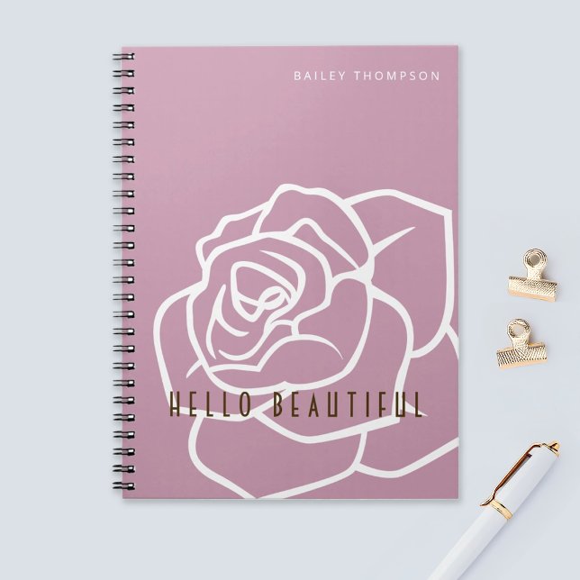 Hello Beautiful - Simple Modern Pink Rose Blume Notizblock (Von Creator hochgeladen)