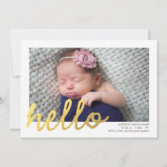 HELLO Birth Ankündigung // Imitats Gold Foil (Vorderseite)