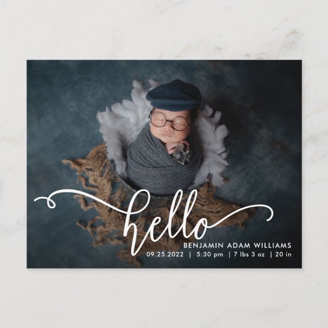 Hello Birth Announcement & Danke Postkarte (Vorderseite)