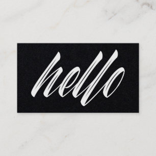 Hello Black and White Minimalistisch Modern Script Visitenkarte