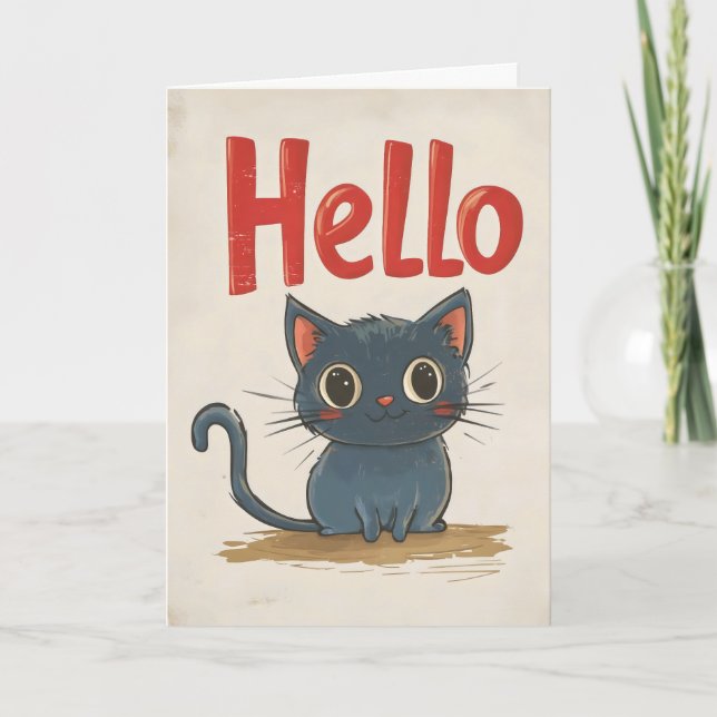 Hello Black Cat Feiertagskarte (Vorderseite)