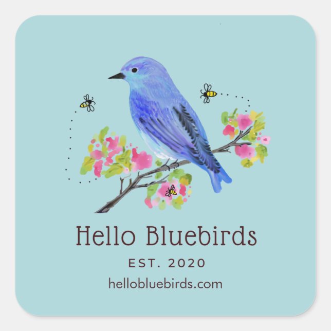 Hello Bluebirds Logo-Aufkleber - Blau Quadratischer Aufkleber (Vorderseite)