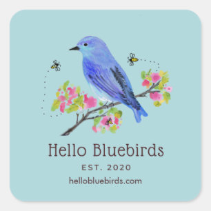 Hello Bluebirds Logo-Aufkleber - Blau Quadratischer Aufkleber