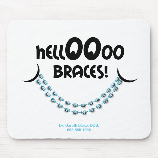 Hello Braces Blue Orthodontist Patient Gift Custom Mousepad (Vorne)