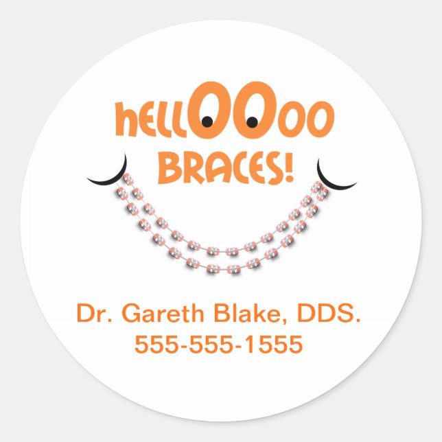 Hello Braces Mandarine Kieferorthopädische Patient Runder Aufkleber (Vorderseite)