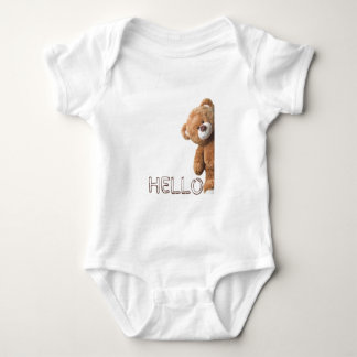 Hello Cute Brown Teddy Bear Baby Strampler