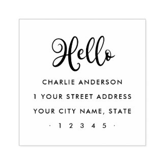 Hello cute script modern minimalist return address gummistempel