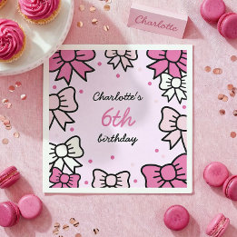 Hello Cutie Cartoon Pink Bow Birthday Party Serviette