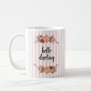 Hello Darling Stripe Blume Painting Kaffeetasse